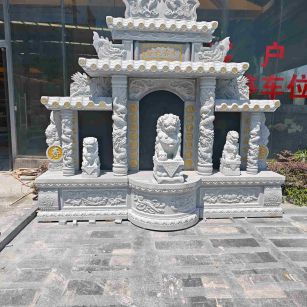 甘肃芝麻白中国黑石材套墓 花岗岩墓碑